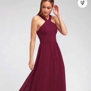 Lulu’s Air of Romance burgundy maxi dress